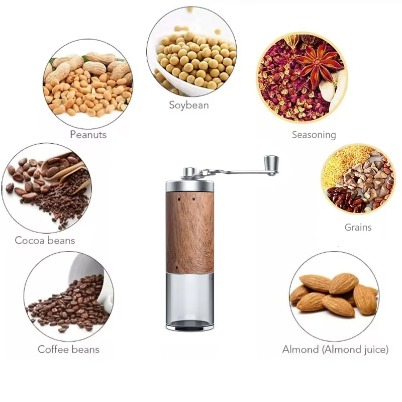 Grain de café Grain de bois portable en acier inoxydable manivelle main moulin à café moulin à outils de cuisine
