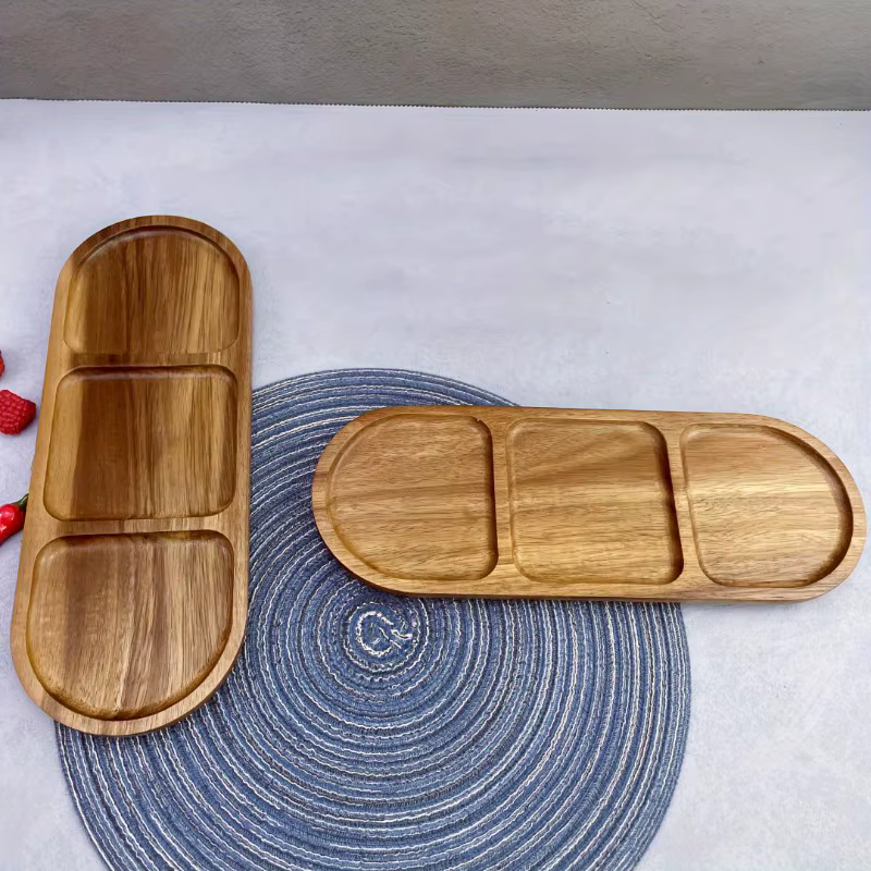 Plateaux de petit déjeuner en bois d'acacia avec séparateurs-Design minimaliste moderne