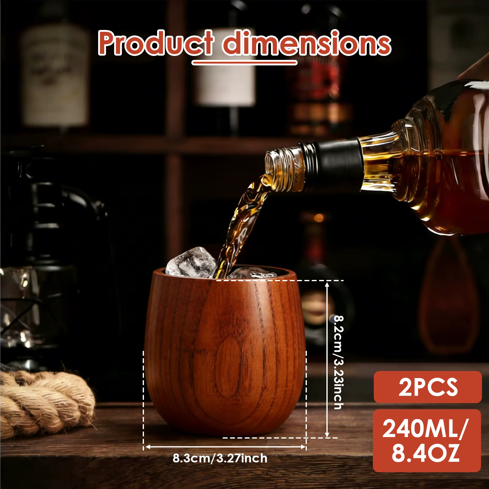 Lot de 2 verres à vin en bois de 240 ml