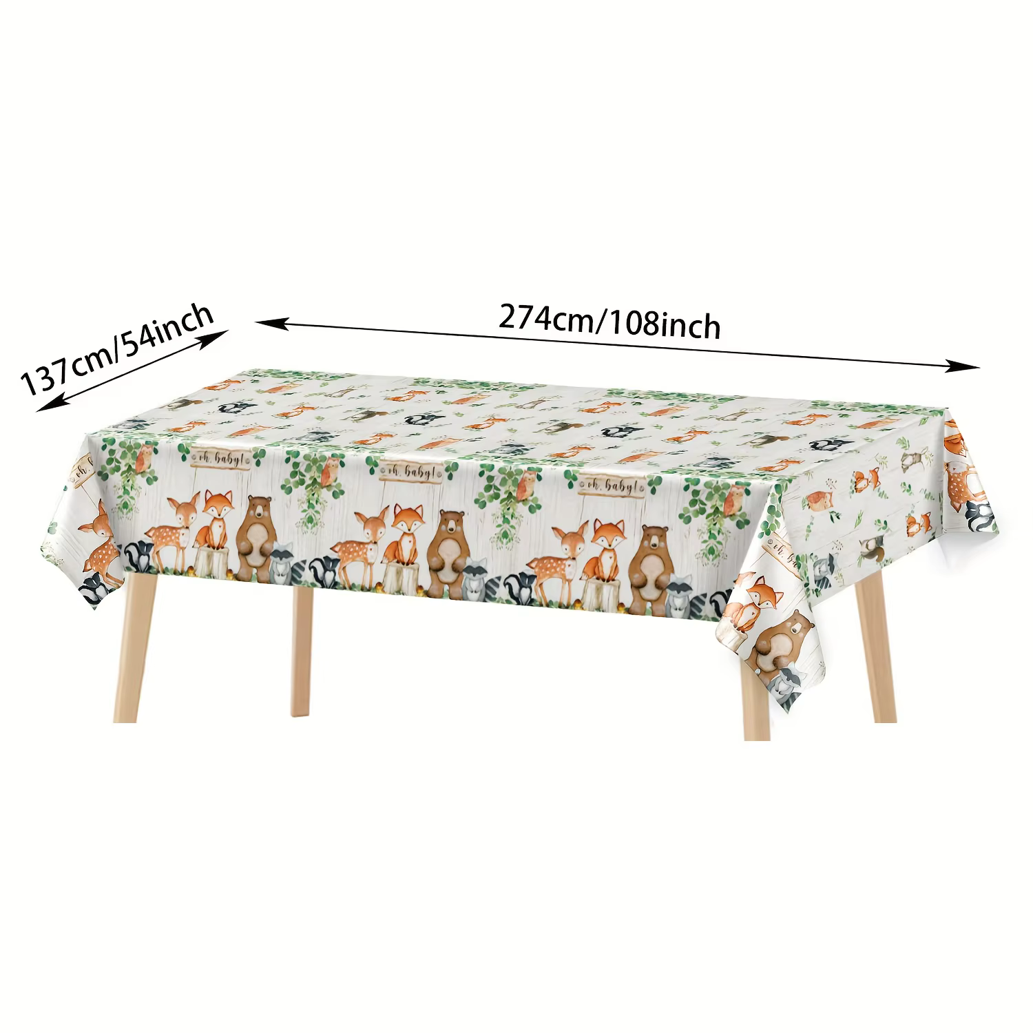 Ensemble de nappe en forme d'animaux de la forêt, 3 pièces, décor de fête à thème de la forêt, plastique imperméable pour anniversaire, réception-cadeau pour bébé, 54x108 pouces, jetable