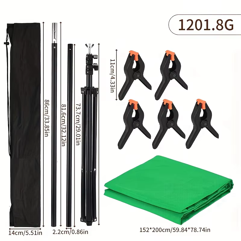 Kit d'arrière-plan pour écran vert avec support, toile de fond pour écran vert avec support, fond pour écran vert avec support, pince pour sac de transport