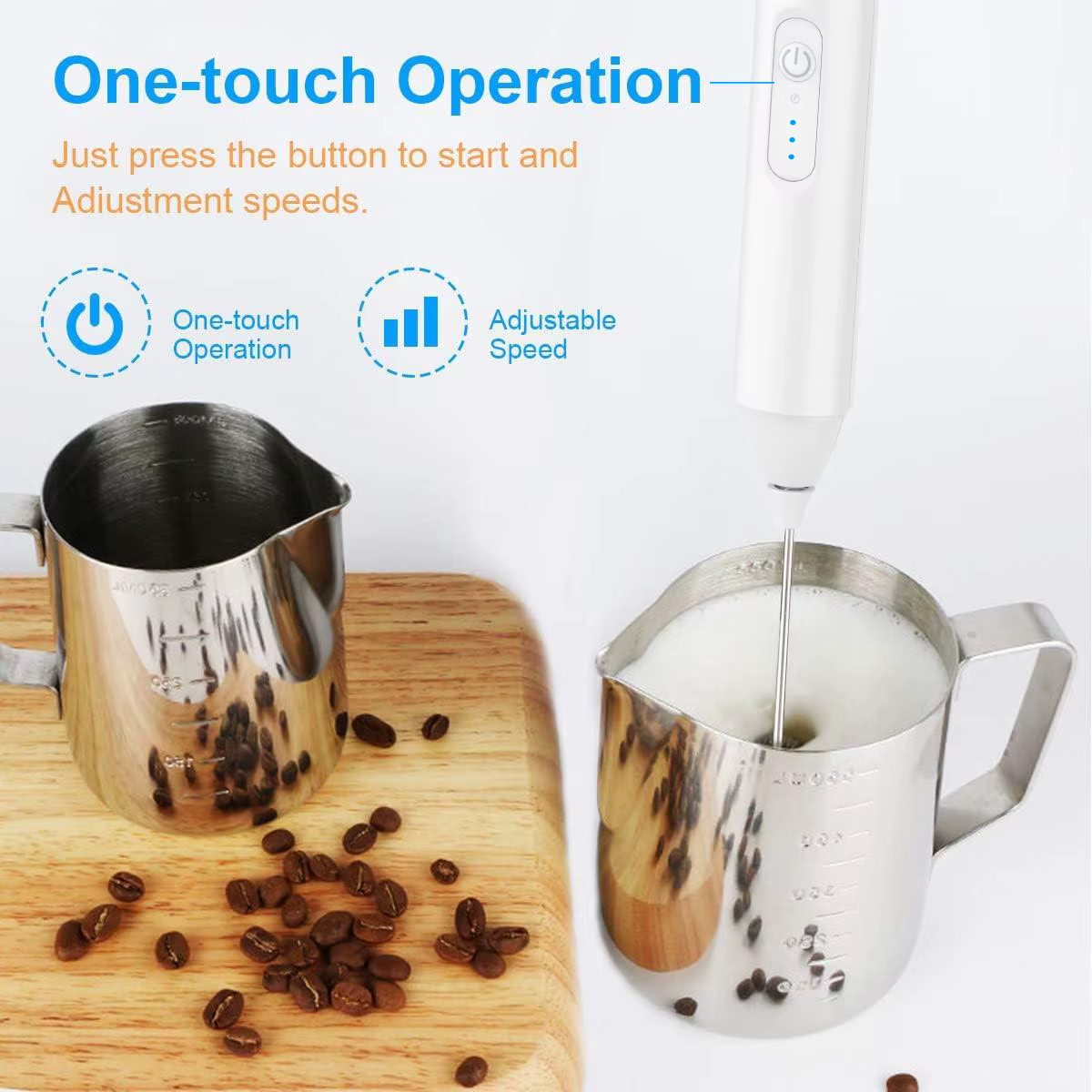 Mousseur à lait sans fil électrique type-c mélangeur à main en acier inoxydable Mini cafetière fouet