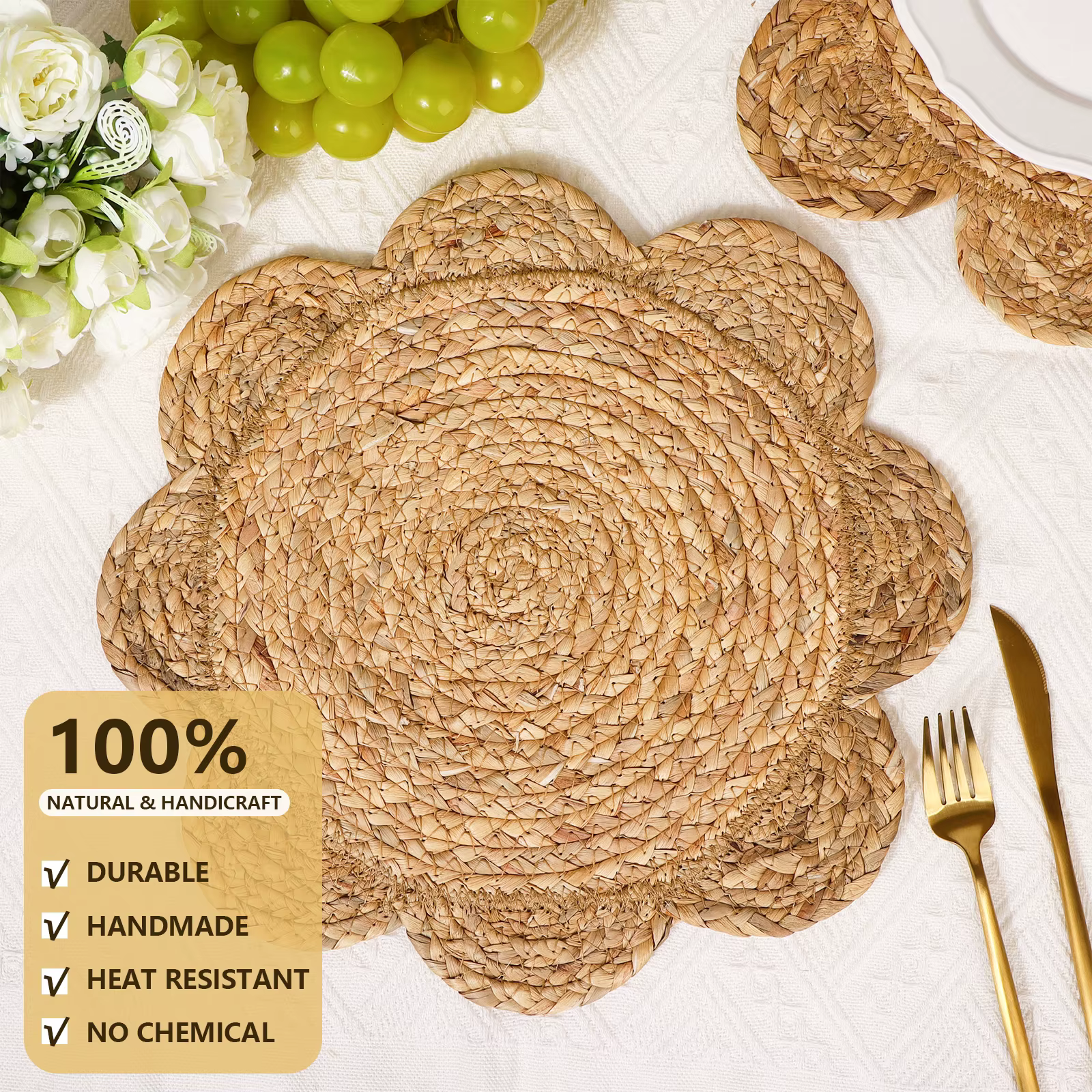 Napperons ronds tissés en rotin de 13.8 pouces