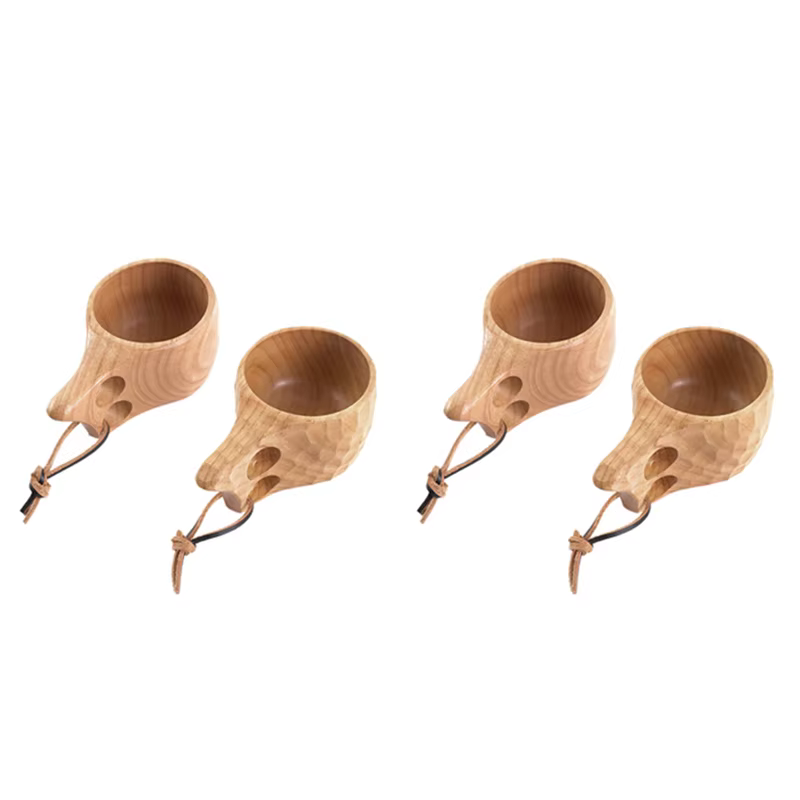 4PC Style nordique tasses en bois faites à la main finlandais traditionnel extérieur 200Ml