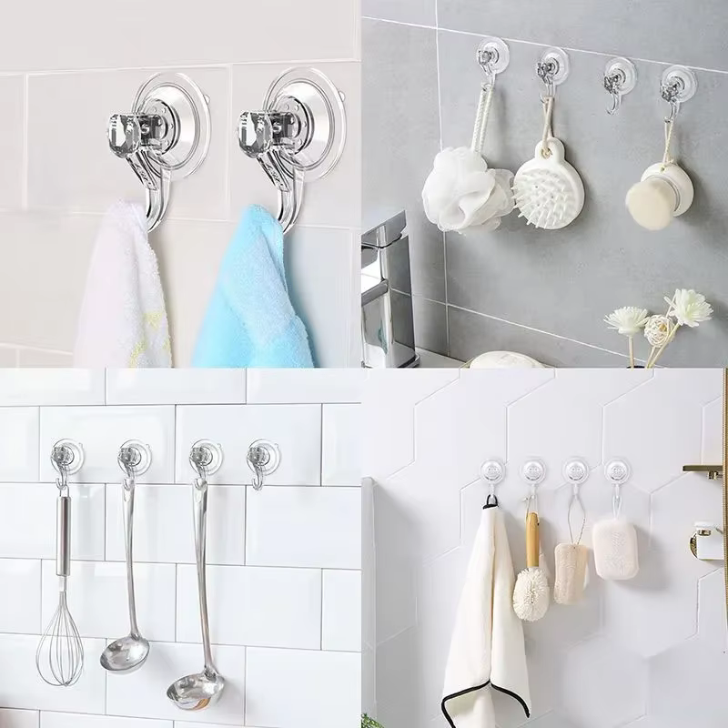 Crochet à ventouse, crochet à ventouse sous vide robuste transparent et réutilisable, fournitures de cuisine en verre, crochet pour serviettes de salle de bain