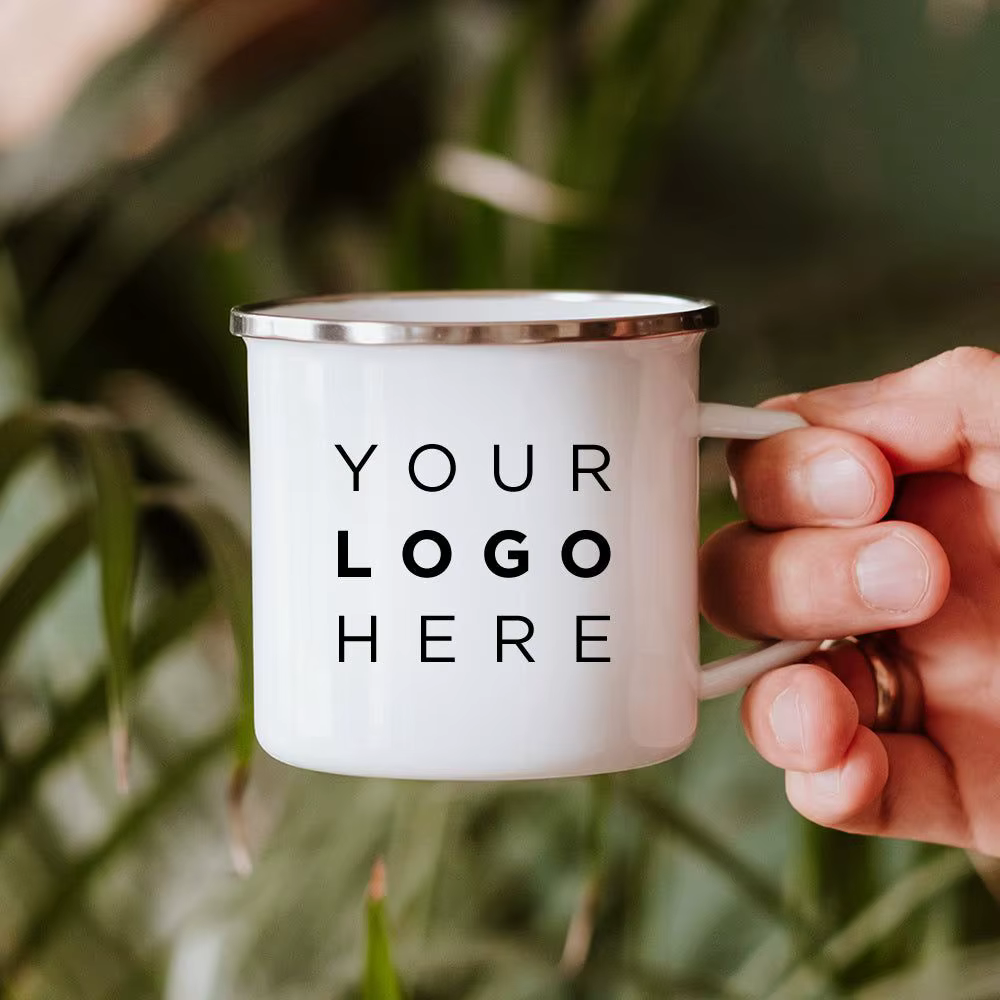 Nom personnalisé tasses Logo privé Texte Émail Tasse À Café Imprimé Magasin Société