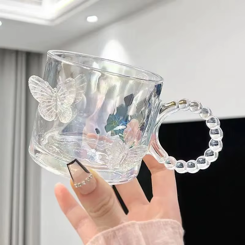 Verre torsadé Transparent papillon, tasse d'eau de haute beauté, verre de bière, jus domestique, verres à whisky, boissons froides, verrerie