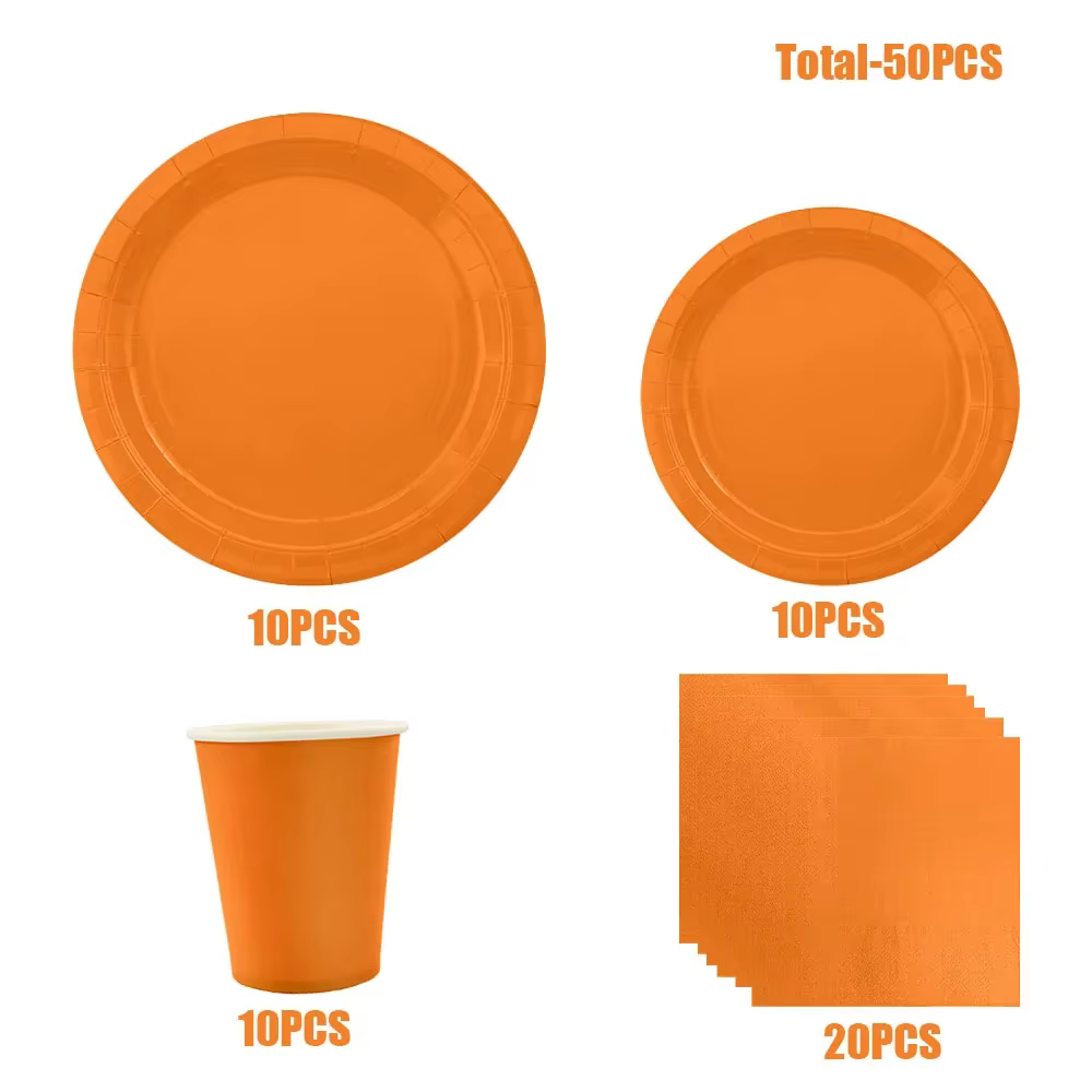 Vaisselle Jetable Orange Uni Assiettes En Papier Tasses Serviettes Nappe Décoration De Fête D'anniversaire Halloween Automne Thanksgiving Mariage Baby Shower Fournitures De Table Élégantes