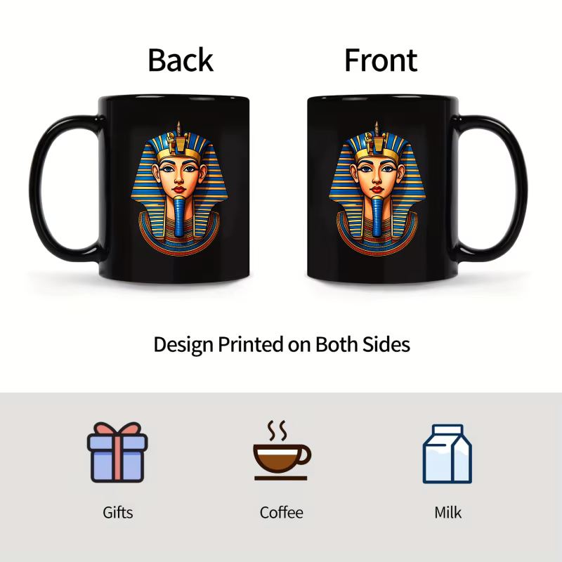 Tasse en céramique, design pharaon égyptien noir