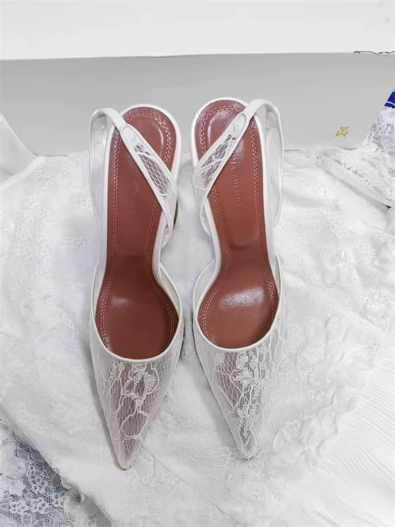 Sandales à talons hauts été nouvelle dentelle pointue maille verre à vin talon chaussures de mariage robe de banquet polyvalent simple chaussures pour femmes
