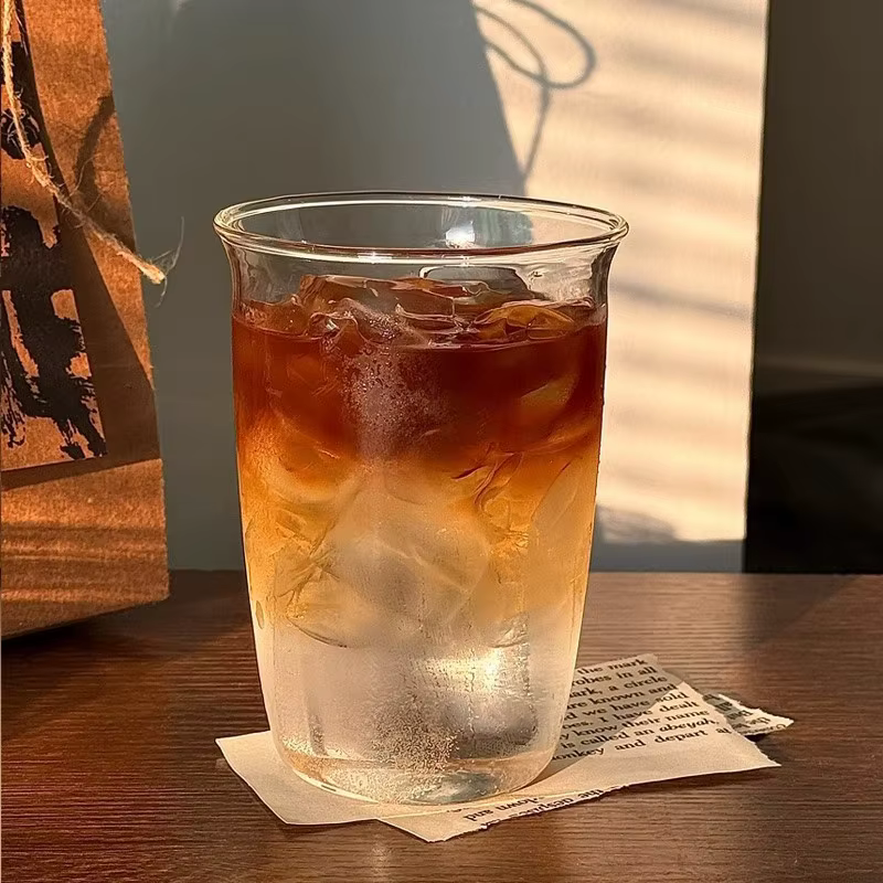 INS tasses en verre Transparent rayure créative tasse à café froid jus de glace Cocktail