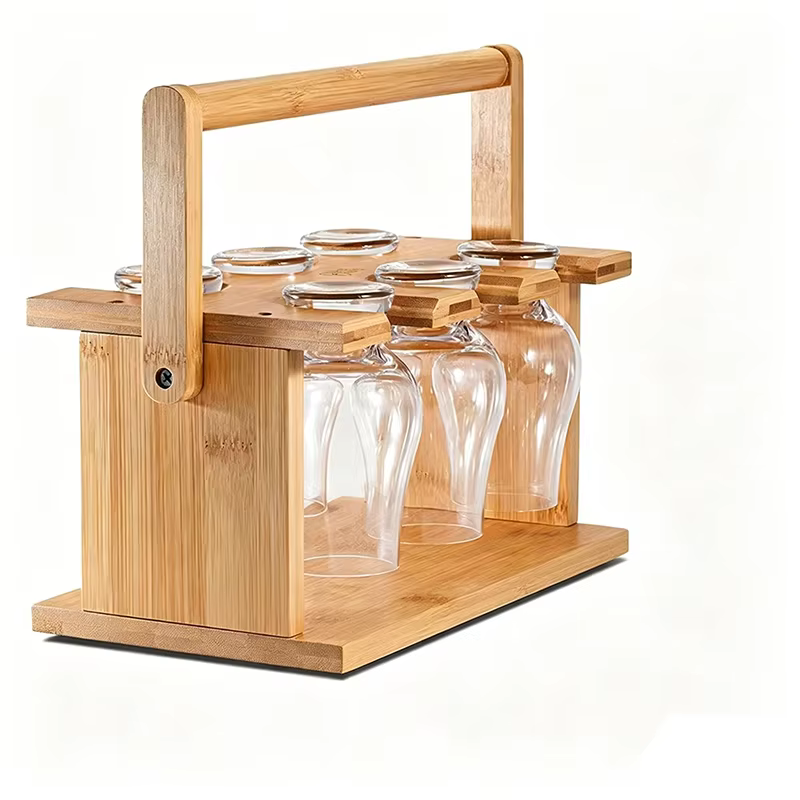 Ensemble de 6 verres en cristal avec support en bambou