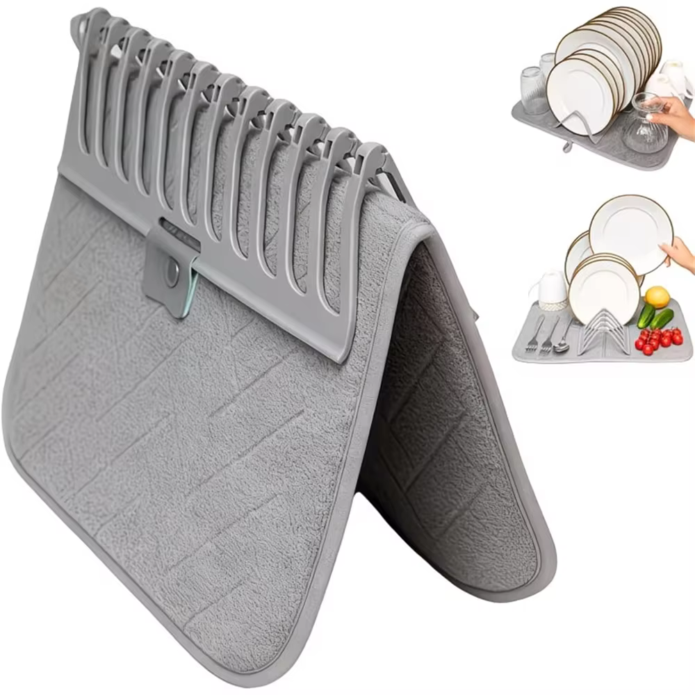 1 pièce Tapis et support de séchage de vaisselle pliable robuste avec économiseur d'espace pour comptoir