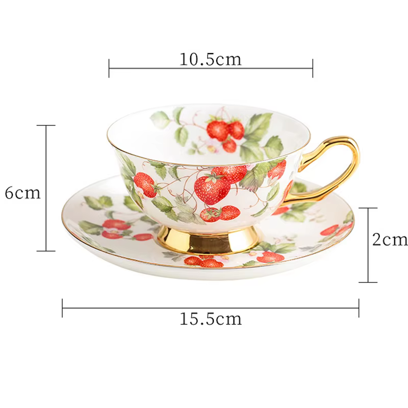 Sophia China-Tasse à café et soucoupe en porcelaine à bord doré