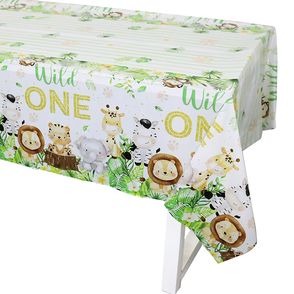 Décorations de fête d'anniversaire de la forêt et de la Jungle, ensemble de nappe avec animaux sauvages, fournitures de fête d'anniversaire pour Safari dans la forêt