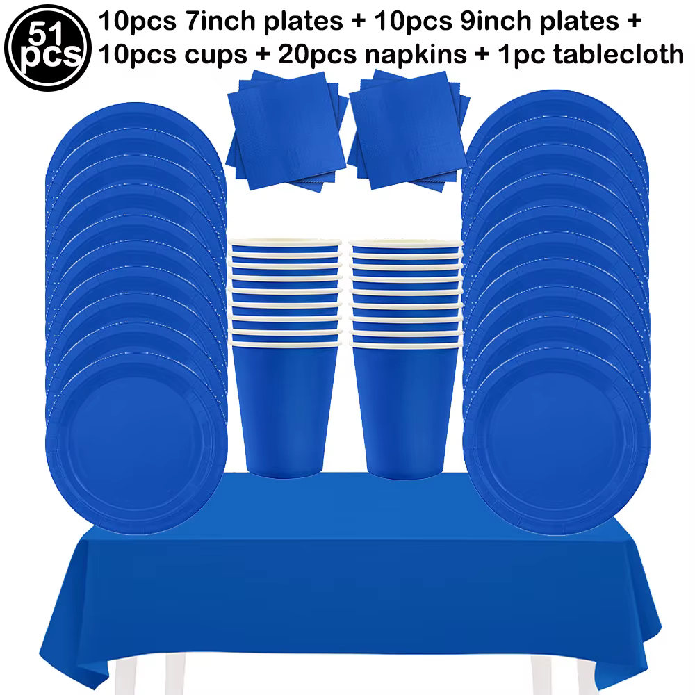 Vaisselle jetable bleu foncé