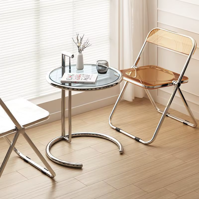 Table à thé transparente rétro en acier inoxydable