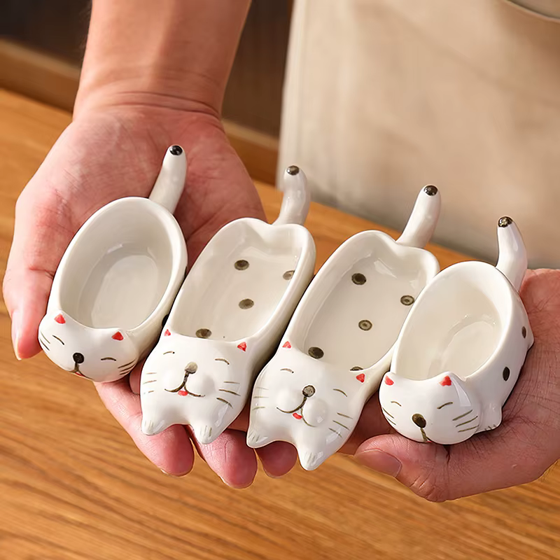 Plats à Sauce chat/lapin de dessin animé, Pot en céramique, plats à tremper, couteau de cuisine et porte-fourchette, décoration de Table