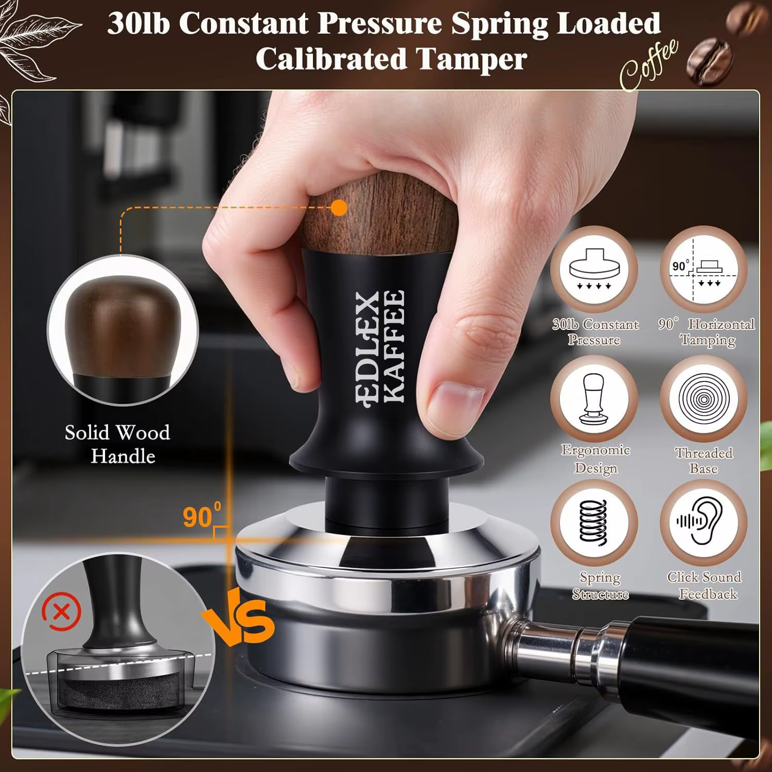 Tasseur à café à pression constante 30 lb avec base filetée 51 mm 53 mm 58 mm