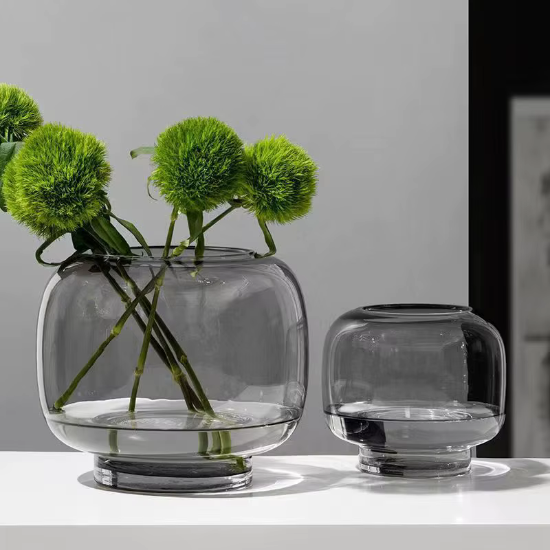 Vase en verre Transparent avec conception circulaire à grande bouche