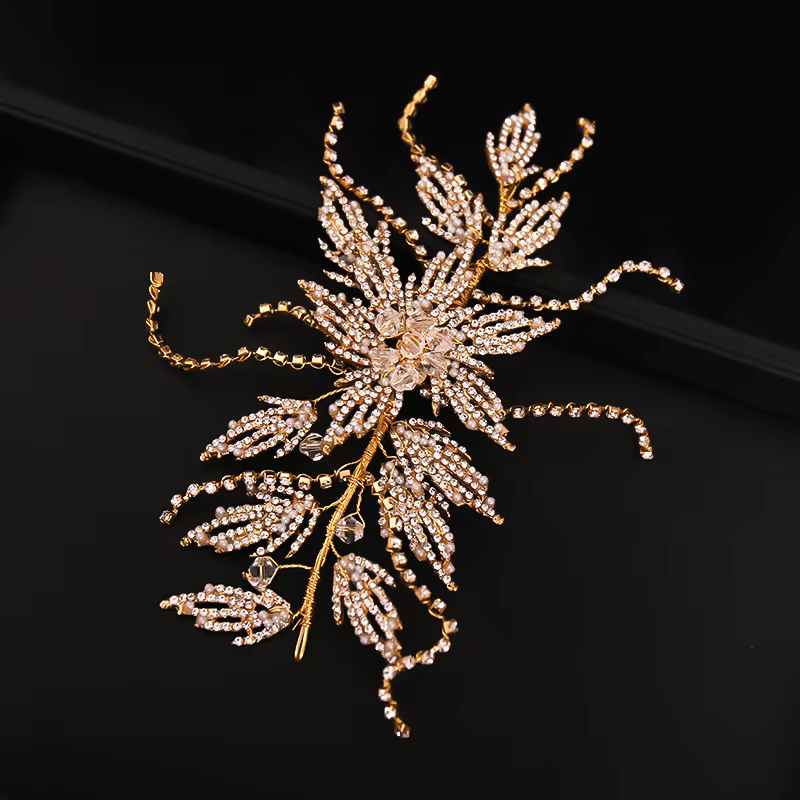 Bandeau de cheveux en biscuits doré pour mariée, bandeau de sauna en cristal, accessoires de mariage, bijoux de luxe pour femmes, ornements de fête, pièce de sauna