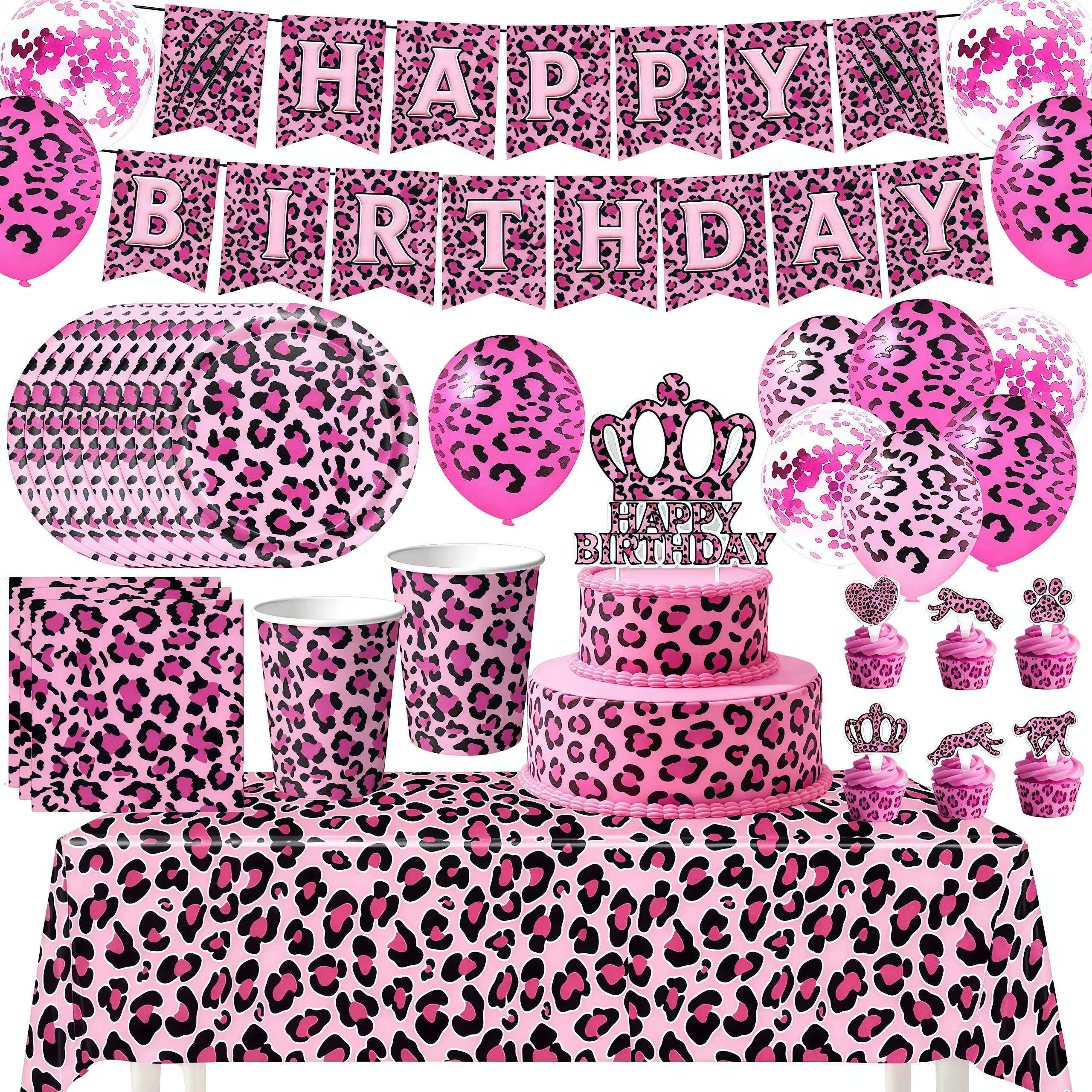 Décoration de fête d'anniversaire léopard rose