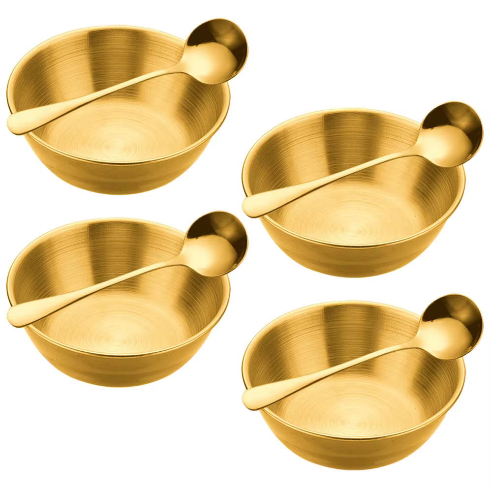 4 pièces de coupelles à sauce en acier inoxydable et 4 cuillères pour servir les apéritifs et les condiments