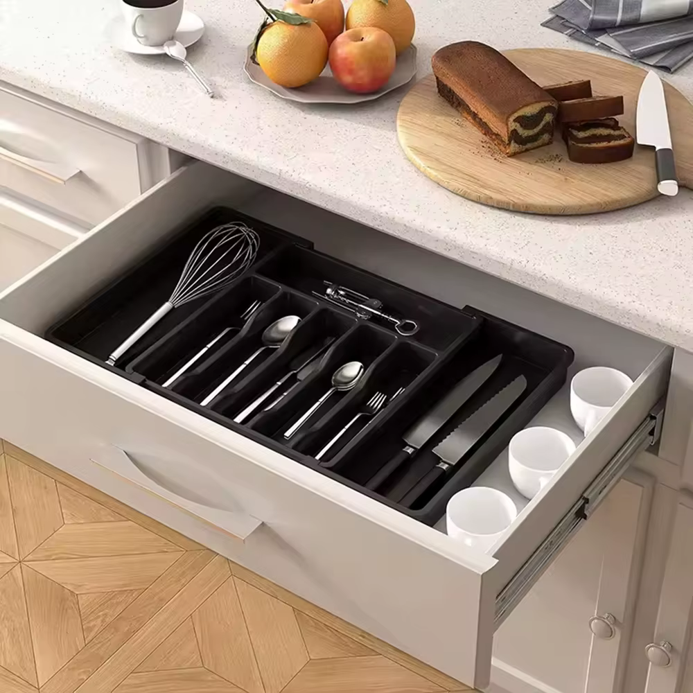 1 pièce Organisateur de couverts et ustensiles de cuisine réglable et amélioré pour comptoir