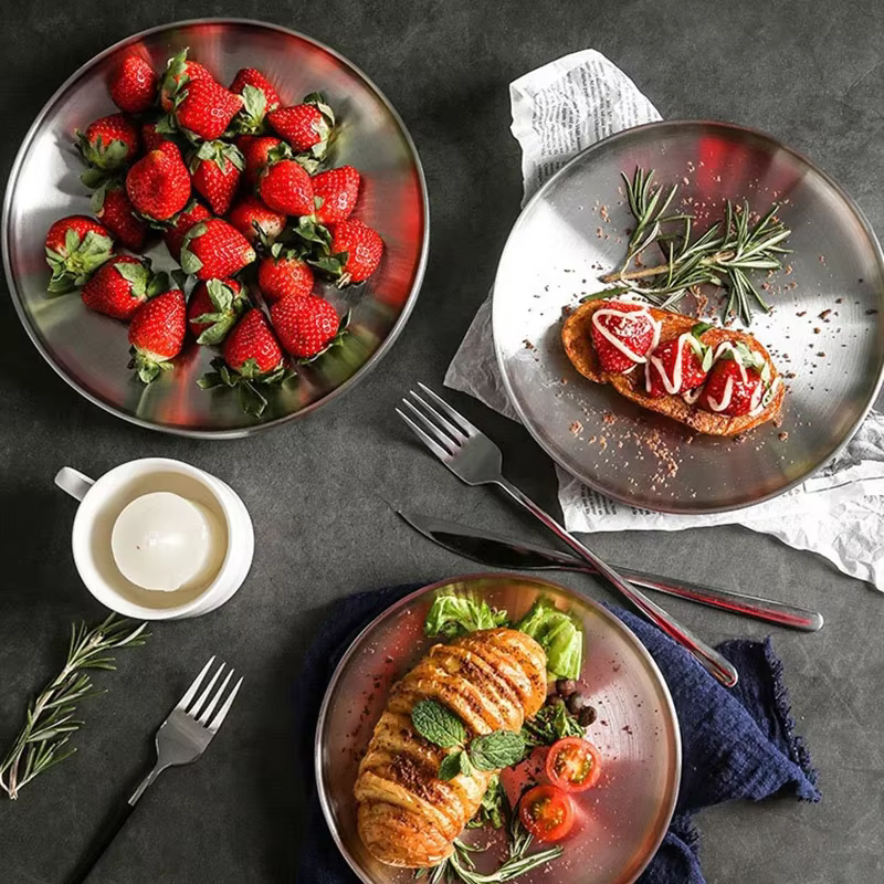 Assiette ronde en acier inoxydable 304