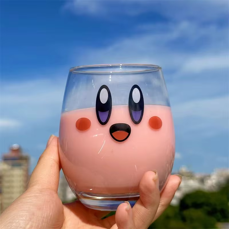 Tasse à eau en verre Kirby, motif dessin animé mignon, grande capacité, pour jus et lait, nouvelle collection, design créatif exquis, ensemble familial