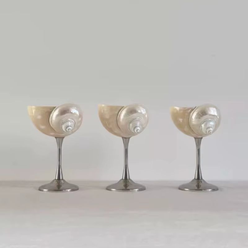 Verre à vin à tige haute conque artistique, Design de coquillage élégant, verres de luxe tendance pour Occasions spéciales