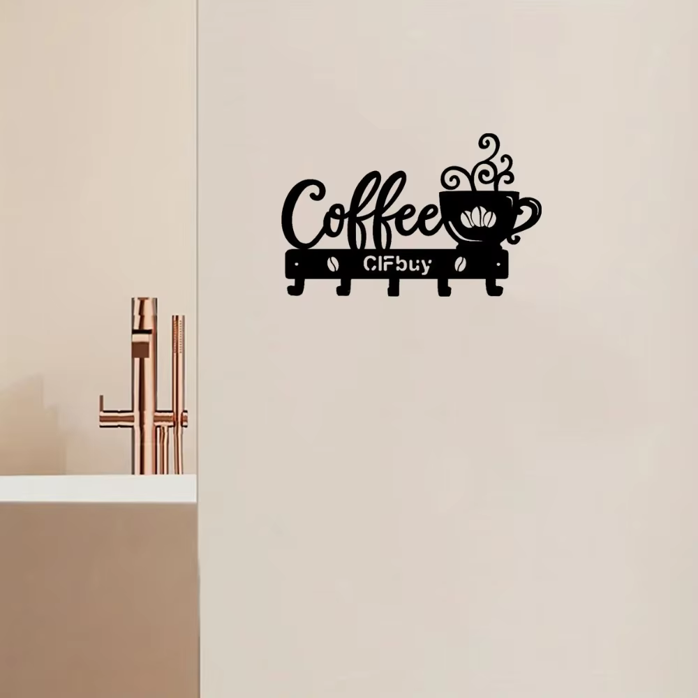 Art mural en métal rustique avec signe de tasse de café et crochets