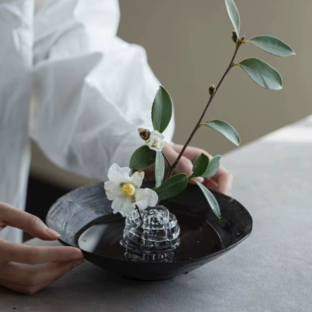 Vase en verre transparent, design inspiré du zen, vase à fleurs hydroponique unique, décoration minimaliste pour bureau, vase de bureau