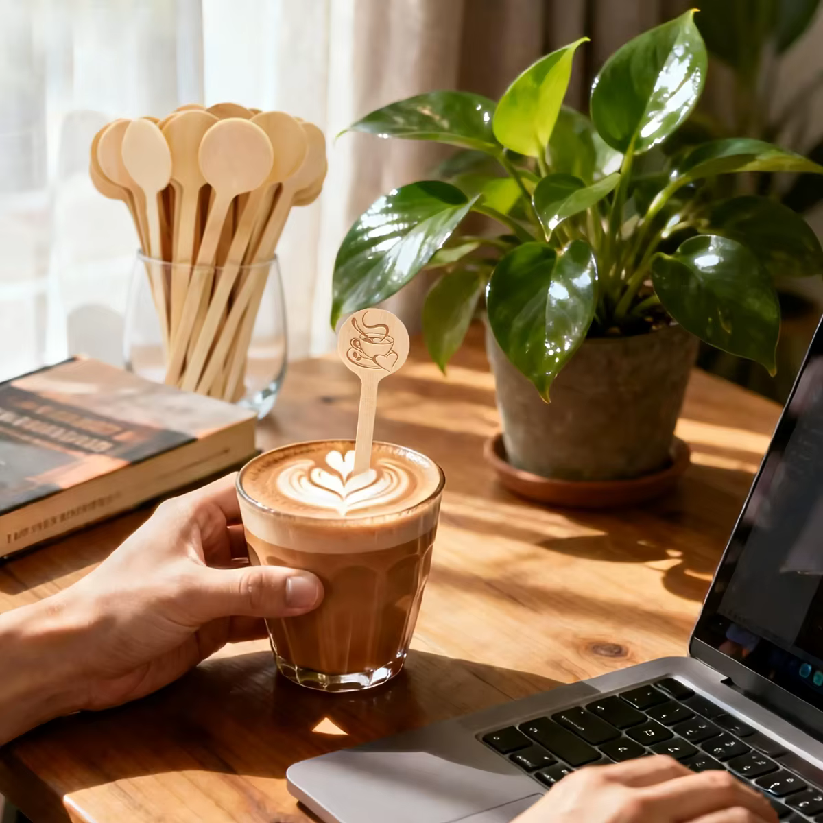 50 bâtonnets d'agitation jetables – Agitateurs à café en bois à tête ronde de 15 cm