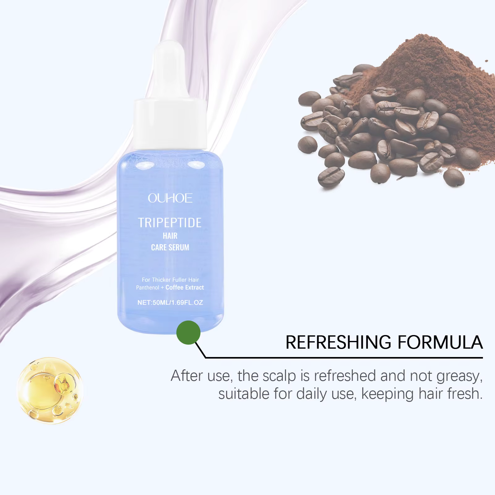 Sérum capillaire tripeptide, traitement fortifiant et nourrissant du cuir chevelu, extrait de café, favorise des cheveux plus épais, plus volumineux et plus sains, 50 ml