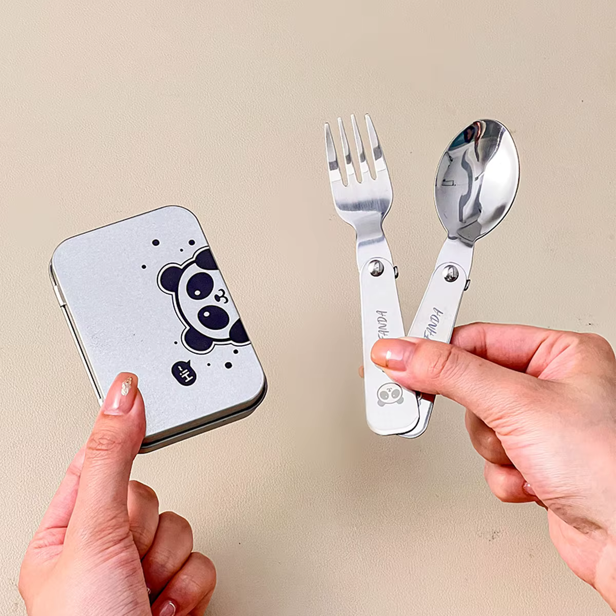 WORTHBUY Service de vaisselle pliable Portable 3 pièces/ensemble, fourchette pliante en acier inoxydable 304, cuillère avec boîte à couverts, vaisselle de pique-nique mignonne