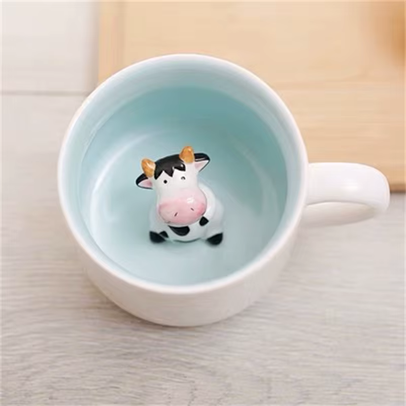 Tasse en céramique de dessin animé 3D de vache mignonne