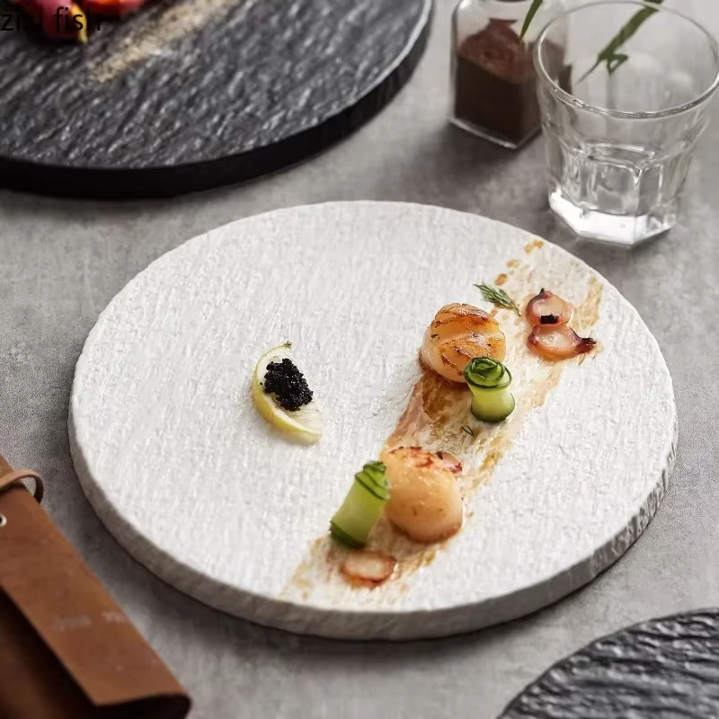 Assiette en céramique à motifs de pierre, assiette à Steak, assiette de service, assiettes à gâteaux, Dessert, plat à Sushi, Cuisine moléculaire, vaisselle de Restaurant