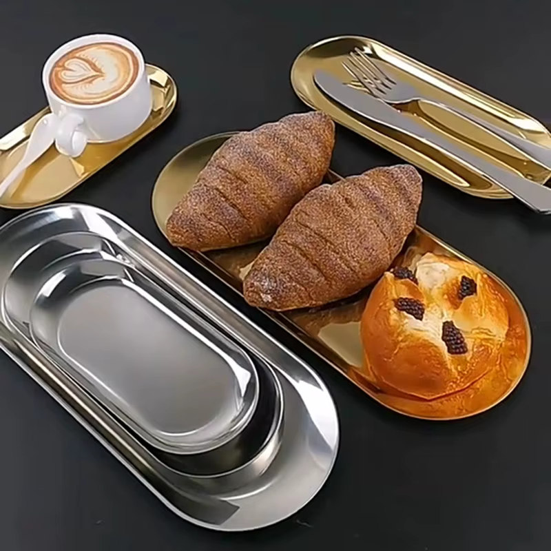 Assiette à manger en acier inoxydable doré