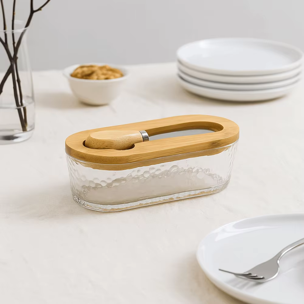 Boîte à beurre en verre de forme ovale Durable