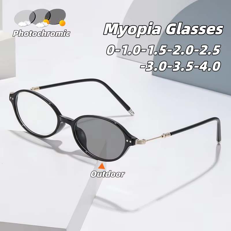 Lunettes de myopie photochromiques, petite monture ovale, Style littéraire, Anti-lumière bleue, moins dioptrie, lunettes de Style INS pour femmes