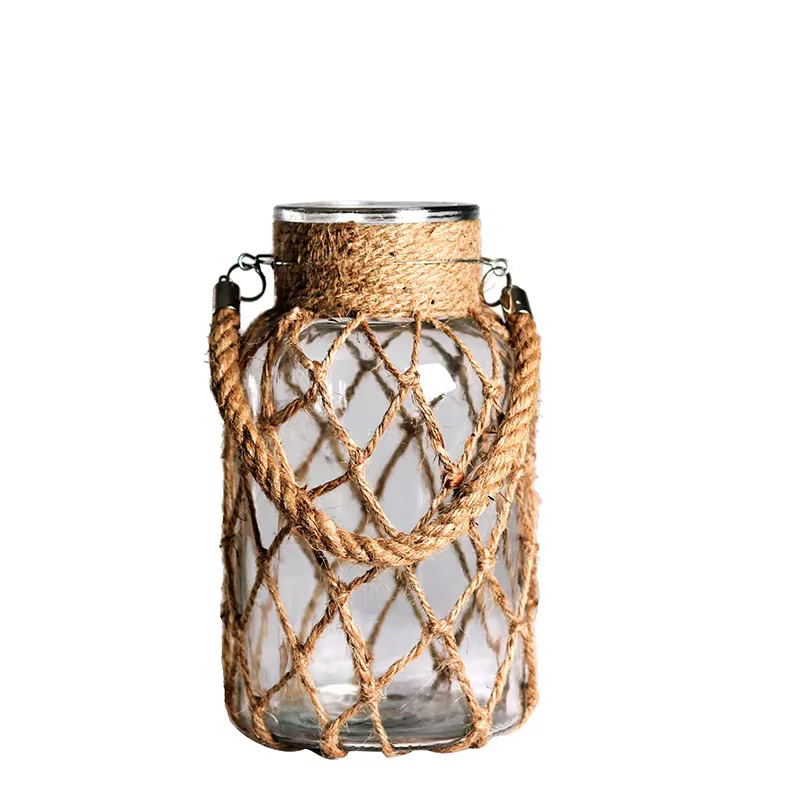 Vase Transparent en Verre Tissé à la Main
