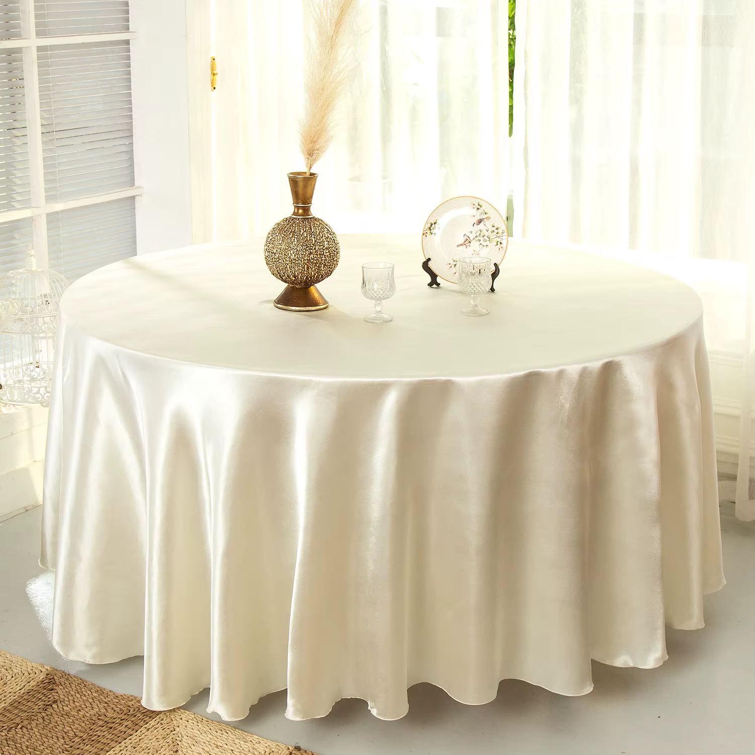 Nappe en satin or champagne