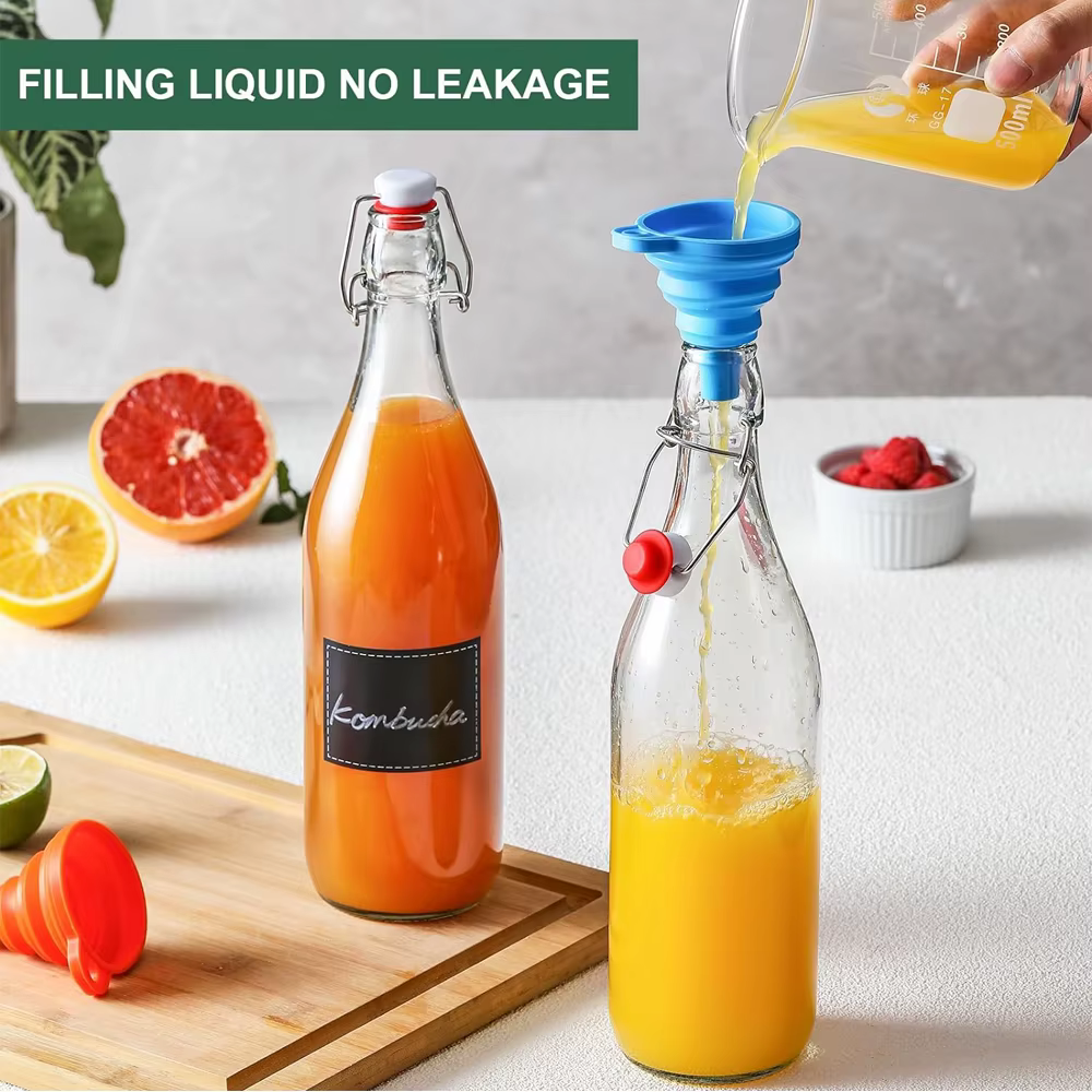 Bouteilles en verre classiques à bouchon basculant 1L avec marqueur et étiquettes - Bouteille transparente avec