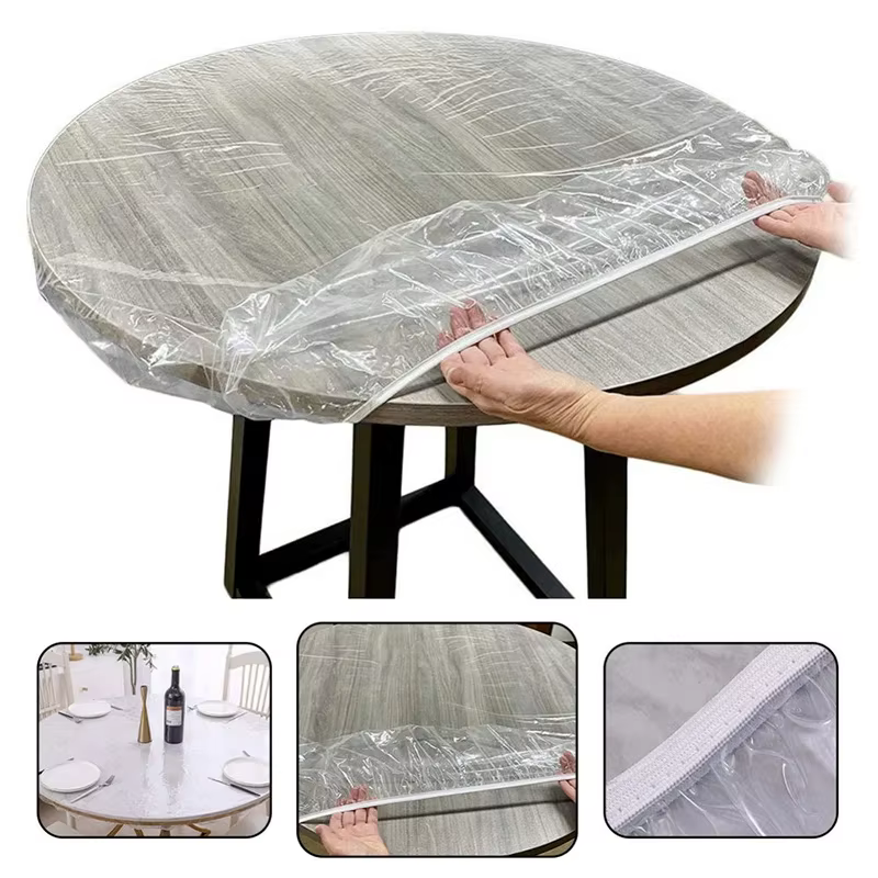 Lot de 10 housses de table rondes transparentes – Protection imperméable et résistante à l'huile pour tables à manger