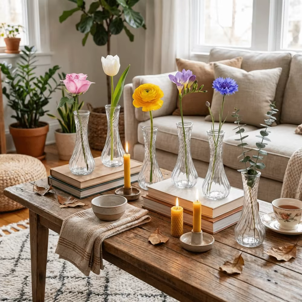 Lot de 6 mini-vases en verre transparents pour décoration de table