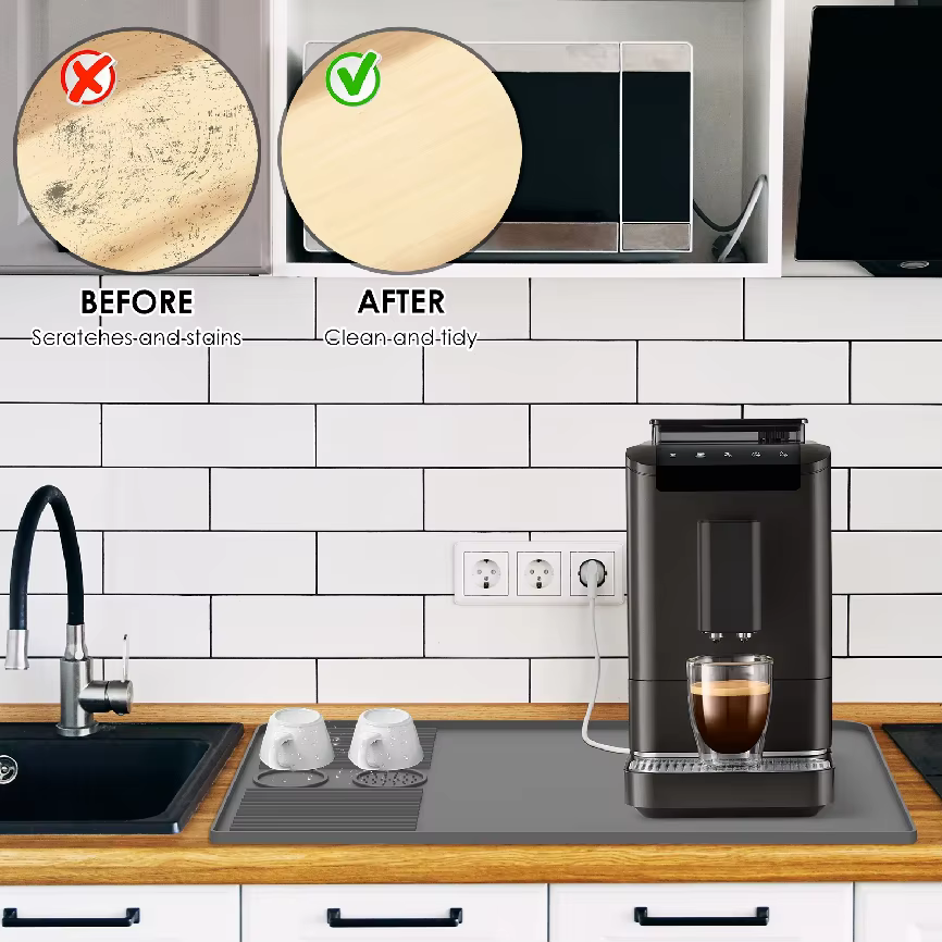 Tapis à café en silicone avec bords surélevés