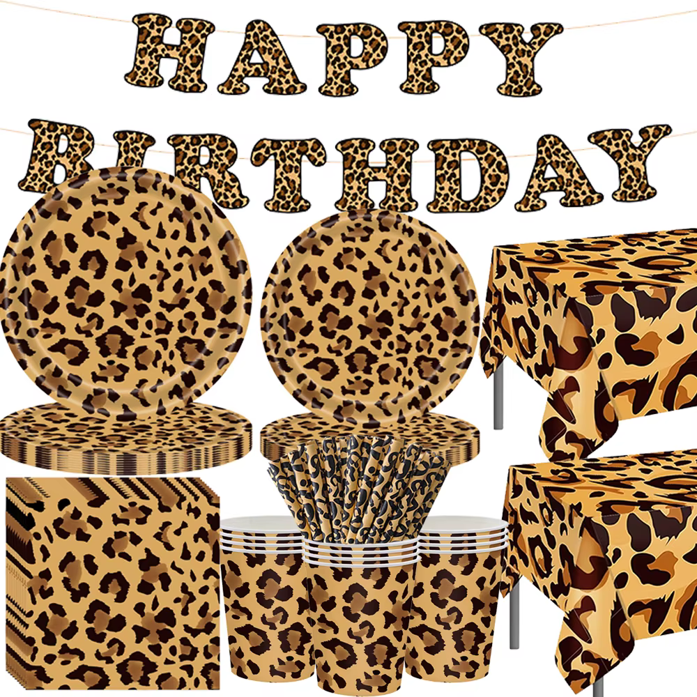 Articles de fête d'anniversaire sur le thème du léopard : Assiettes