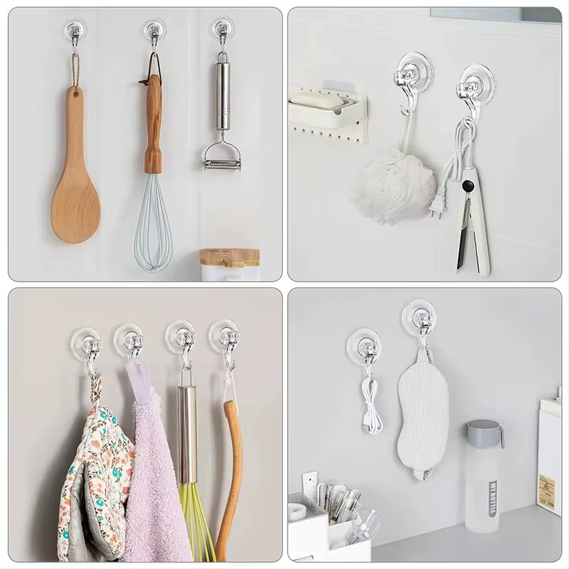 Crochets à ventouse transparents et réutilisables, 10 pièces, crochets à ventouse sous vide robustes, crochets de cuisine et de salle de bains en verre pour serviettes