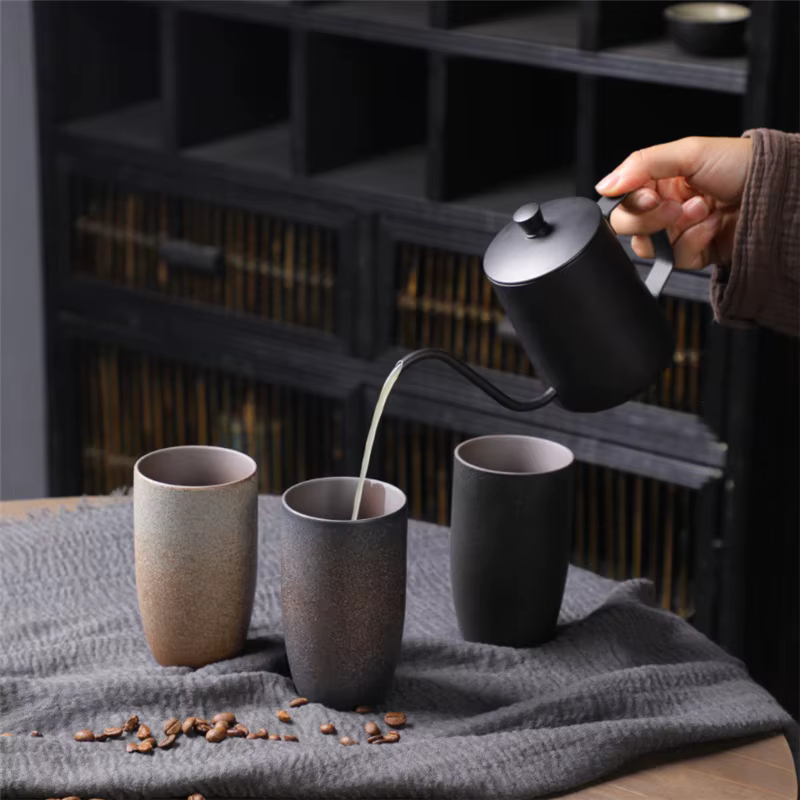 Tasses à café rétro en céramique brute